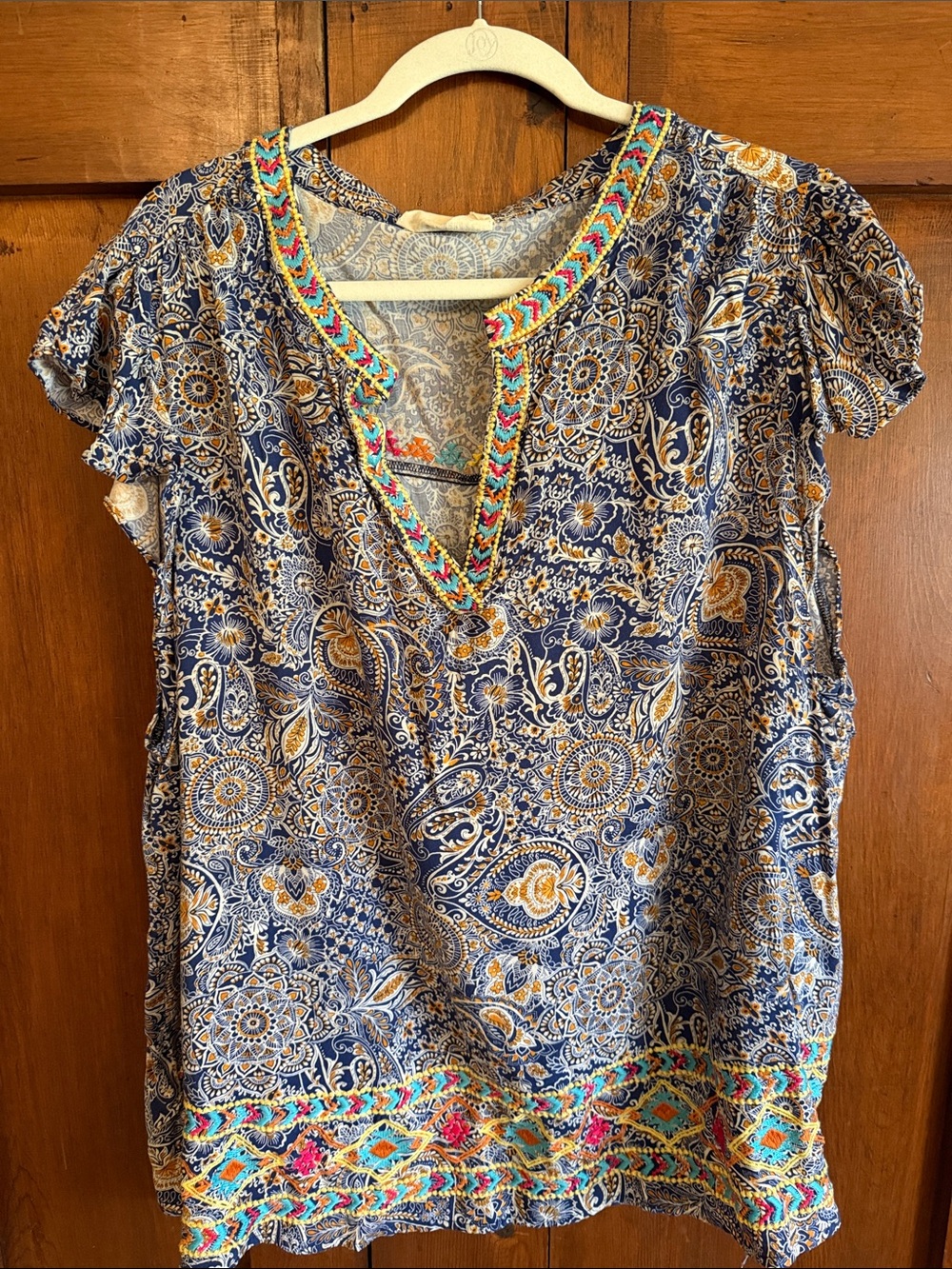 Savanna Jane Navy and Gold Paisley Tunic with Multicolor Trim